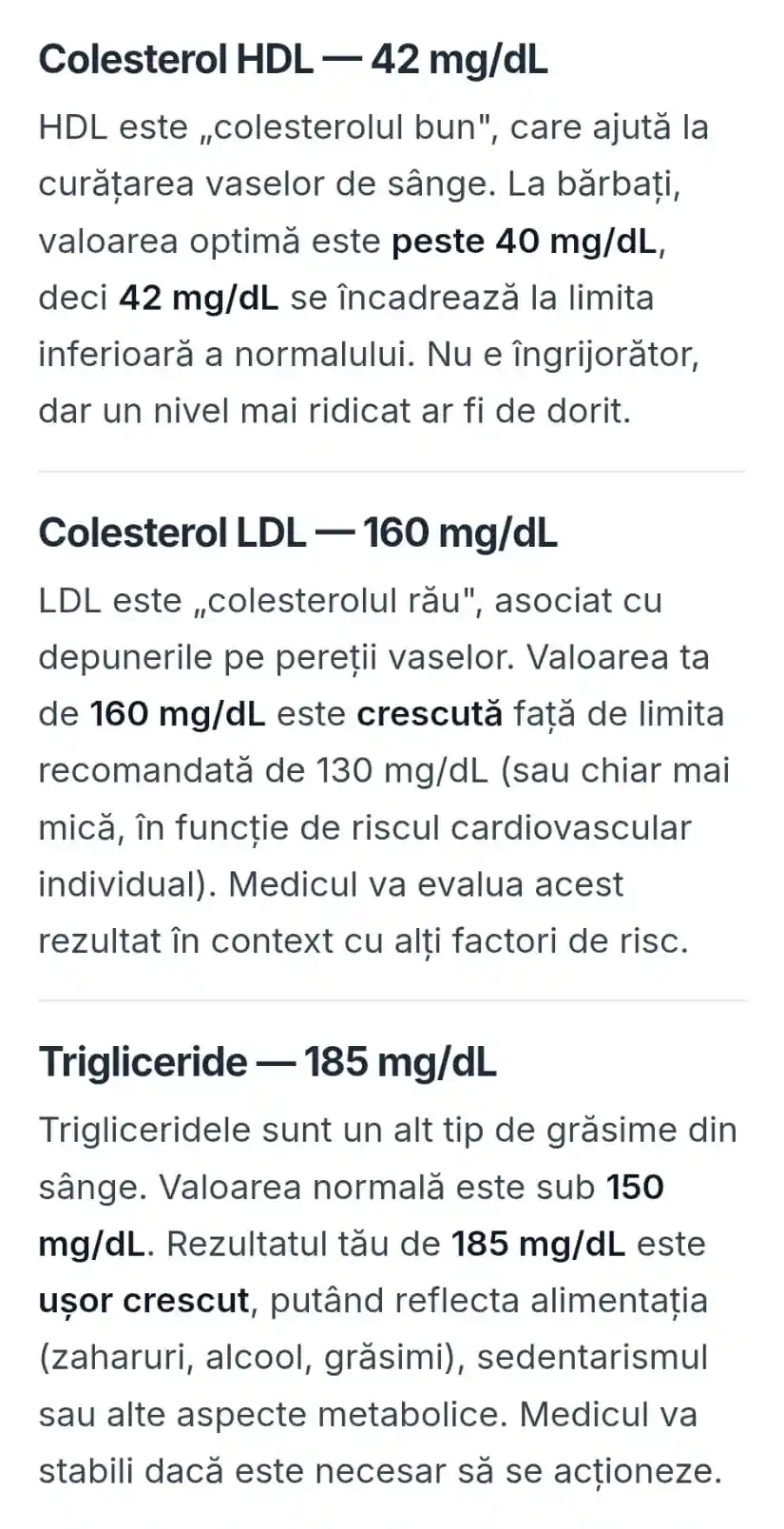 Interpretare profil lipidic pe Drin.ro – explicație colesterol HDL LDL trigliceride