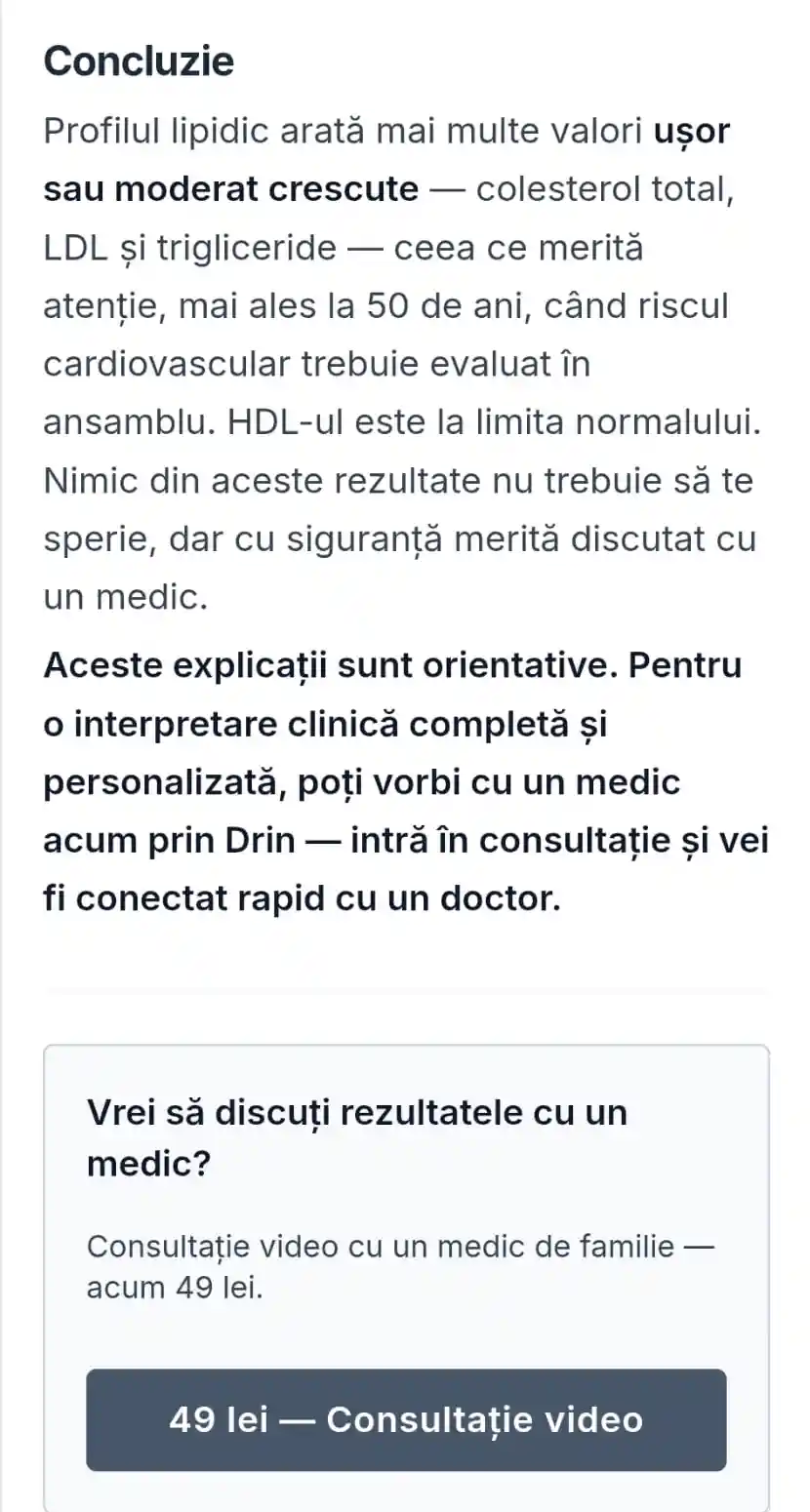 Interpretare colesterol pe Drin.ro – gratuit, fără cont