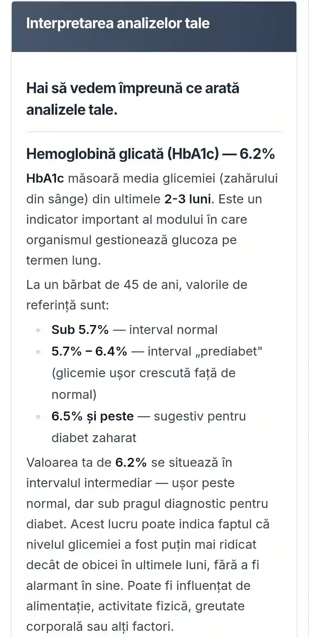 Explicație hemoglobină glicozilată pe Drin.ro – interpretare gratuită analize online