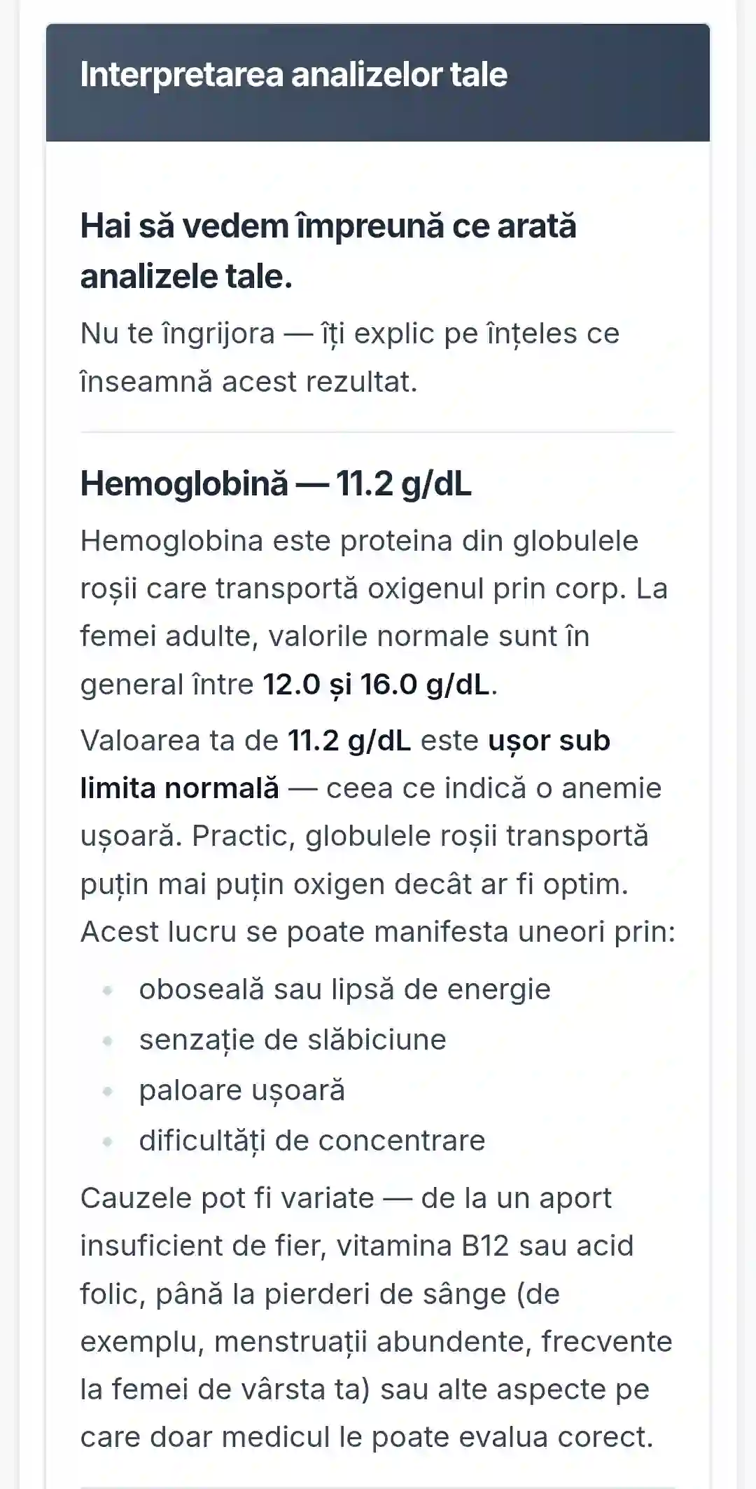 Explicație hemoglobina scăzută pe Drin.ro – interpretare gratuită analize online