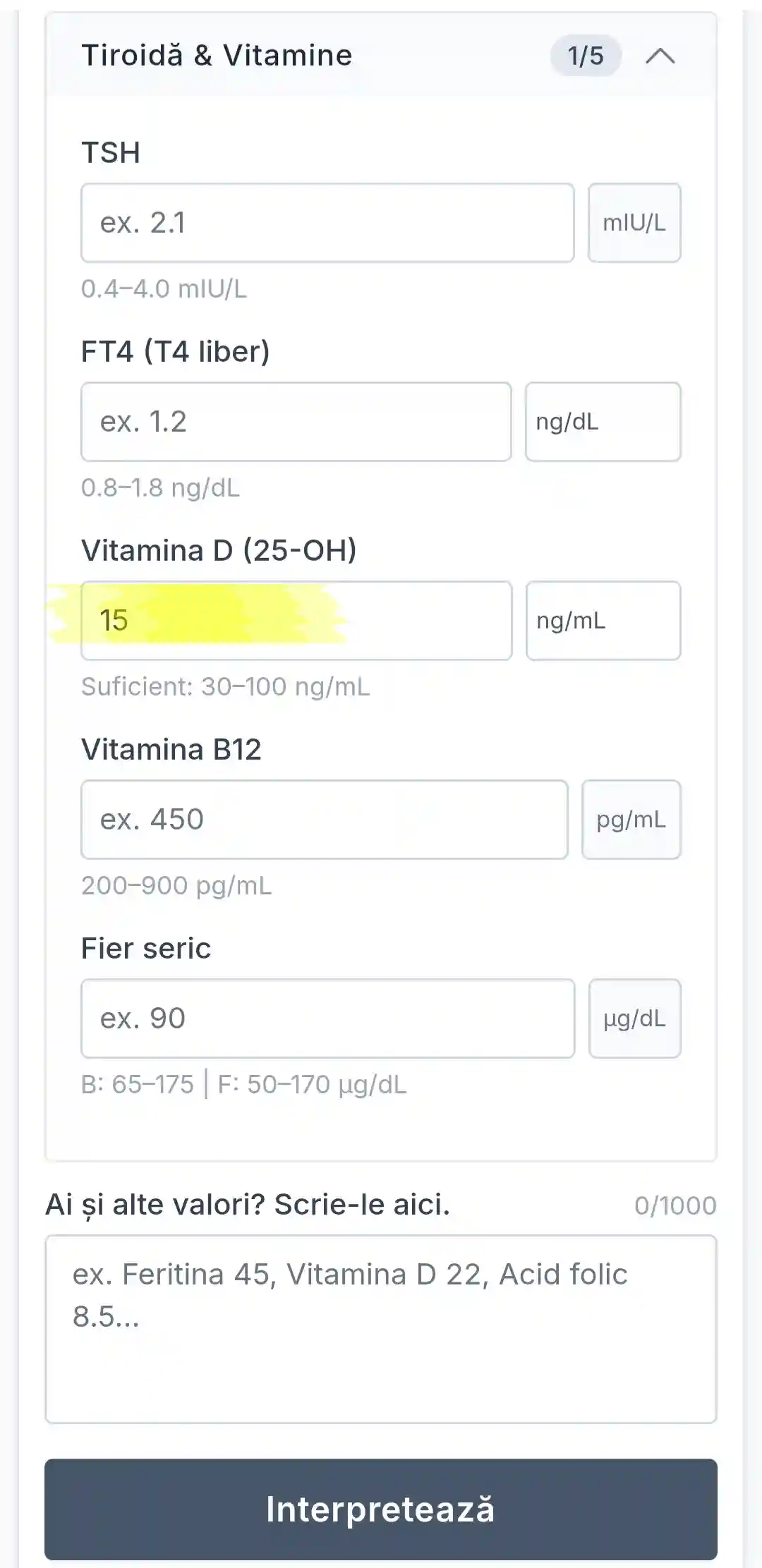 Introducere vitamina D scăzută pe interpretorul Drin.ro – gratuit, fără cont
